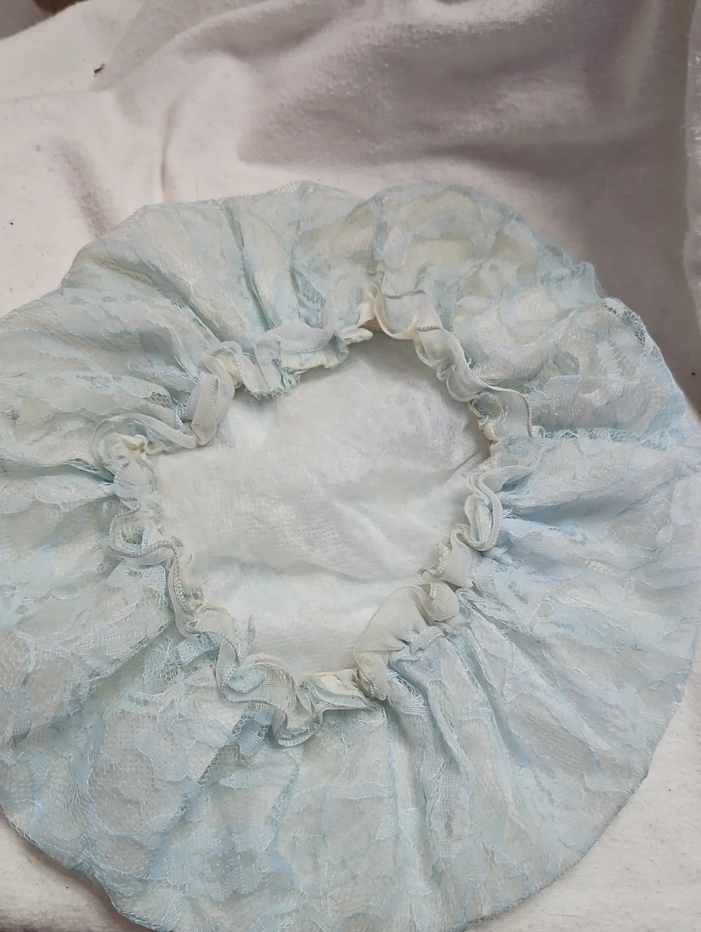 Vtg 50s Lace Lightblue Hair Rollar Hat Net